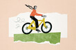 © deagreez - Composite photo collage of excited happy girl fast ride bicycle transport weekend leisure adventure rest isolated on painted background