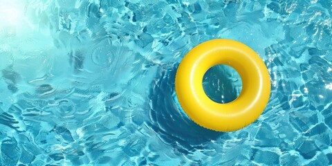 Yellow Inflatable Ring in Swimming Pool
