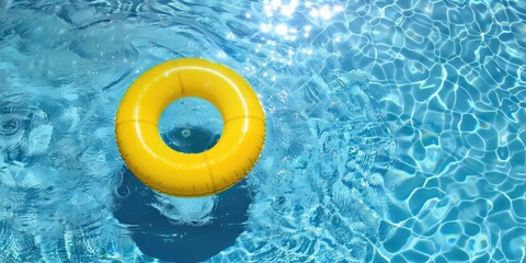 Wall Mural - Yellow Inflatable Ring in Swimming Pool