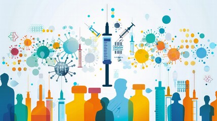 Vaccination Campaign: Illustrate a background image highlighting a vaccination campaign with icons of syringes, vaccines, and healthcare professionals.