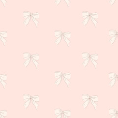 seamless pattern with cute beigebows. trendy hair braiding accessory. hand drawn vector illustration