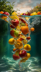 Canvas Print - fruit falls into the lake water