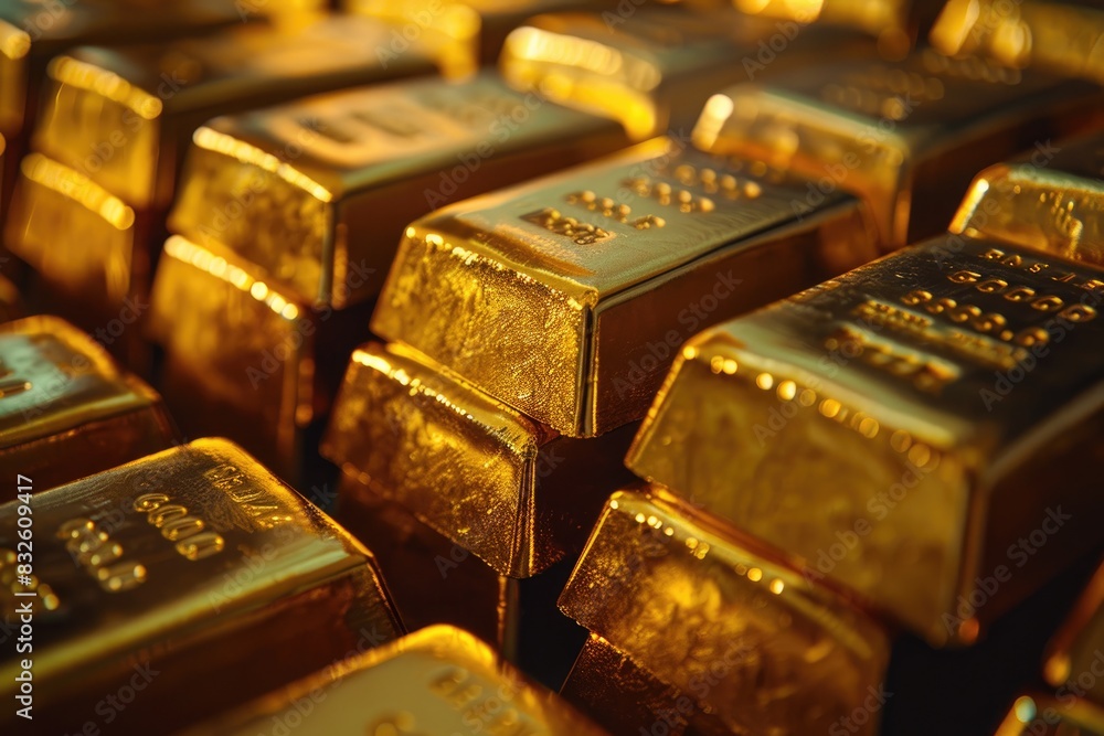 Realistic photos of gold bars in a white background and various background scenes.