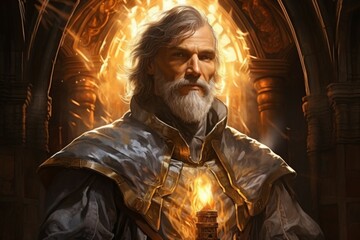 Canvas Print - A serene and wise cleric, channeling the power of the divine to heal the wounded and protect the innocent. - Generative AI