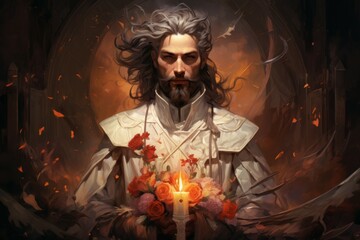 Wall Mural - a serene and wise cleric, channeling the power of the divine to heal the wounded and protect the inn
