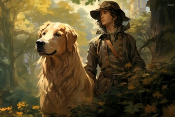 Poster - A woodland ranger, attuned to nature and accompanied by a loyal animal companion. - Generative AI