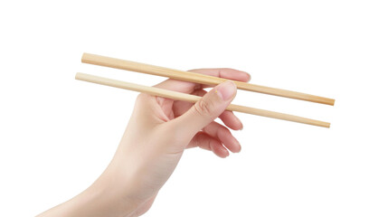 Wall Mural - A hand holding wooden chopsticks