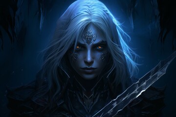 Wall Mural - A drow assassin, skilled in the art of dual-wielding deadly daggers and moving unseen in the darkness. - Generative AI