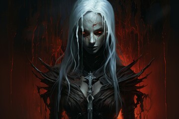 Wall Mural - A drow assassin, skilled in the art of dual-wielding deadly daggers and moving unseen in the darkness. - Generative AI