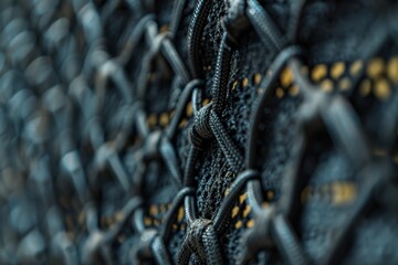 High Resolution Close-Up of Fencing Mask Mesh with Intricate Weave and Protective Padding