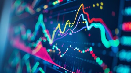 Aufkleber - A close-up of a computer screen showing a stock market graph with fluctuating lines and data points