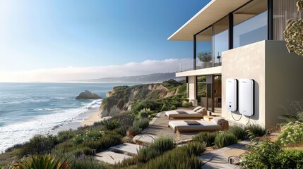 A house with a large patio overlooking the ocean