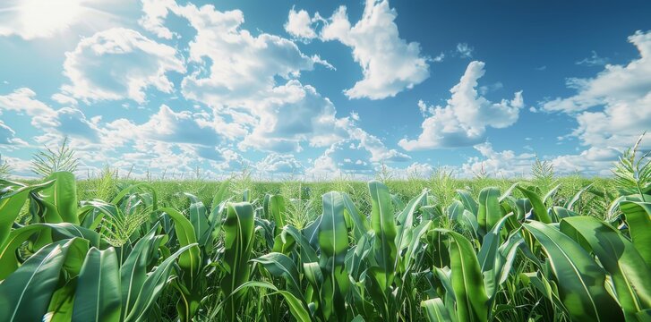 a cornfield and a blue sky