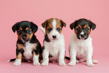 Wall Mural - Group of adorable puppies on a pink background