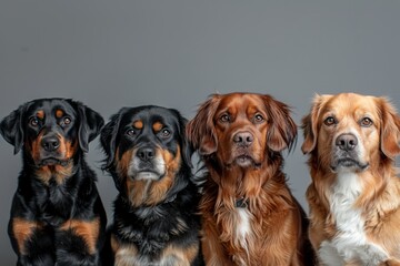 Wall Mural - Group of happy dogs on gray background