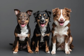 Wall Mural - Group of funny dogs on a gray background