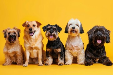 Wall Mural - Dogs of different breeds on a yellow background