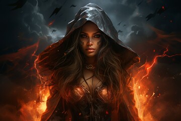 Wall Mural - a storm sorceress, with the ability to summon lightning bolts and control the weather. - generative 