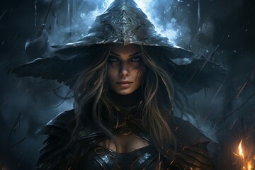 Wall Mural - a storm sorceress, with the ability to summon lightning bolts and control the weather. - generative 