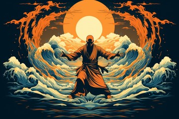 Wall Mural - a swift and agile monk, mastering martial arts and harnessing inner ki energy. - generative ai