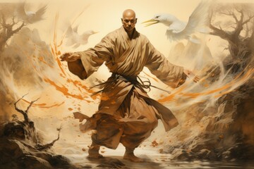 Sticker - A swift and agile monk, mastering martial arts and harnessing inner ki energy. - Generative AI