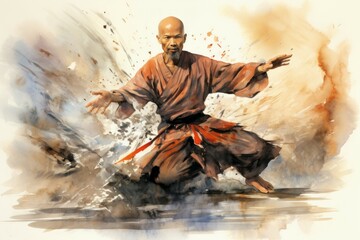 Wall Mural - A swift and agile monk, mastering martial arts and harnessing inner ki energy. - Generative AI