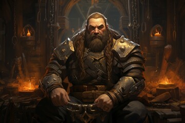 Wall Mural - A dwarven blacksmith, renowned for skill in crafting legendary weapons and armor. - Generative AI