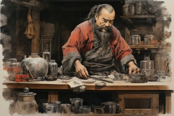 Wall Mural - A dwarven blacksmith, renowned for skill in crafting legendary weapons and armor. - Generative AI