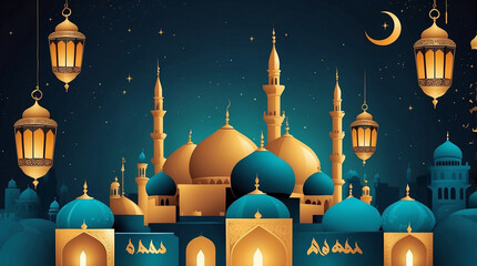 Wall Mural - Eid al adha islamic background vector with mosque and ornament islamic