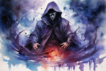 Canvas Print - A mysterious and brooding warlock, wielding shadow magic and making pacts with dark entities. - Generative AI