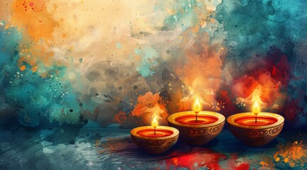 Wall Mural - Beautiful, Happy Diwali festival of light background. Vector illustration. Vector watercolor style. text Digital corollary -