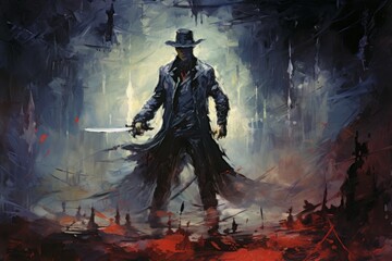 Wall Mural - a vampire hunter, wielding a silvered blade and devoted to eradicating undead creatures. - generativ
