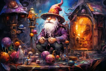 Canvas Print - A quick-witted gnome inventor, creating ingenious gadgets and contraptions to overcome challenges. - Generative AI