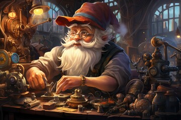 Wall Mural - A quick-witted gnome inventor, creating ingenious gadgets and contraptions to overcome challenges. - Generative AI