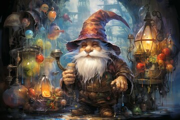 Wall Mural - A quick-witted gnome inventor, creating ingenious gadgets and contraptions to overcome challenges. - Generative AI