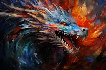 Canvas Print - A fearsome half-dragon warrior, with fiery breath and scales as tough as steel. - Generative AI