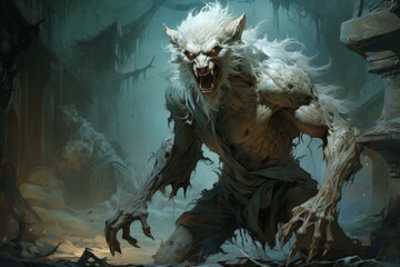 Wall Mural - A shapeshifting werewolf, torn between human nature and primal instincts. - Generative AI