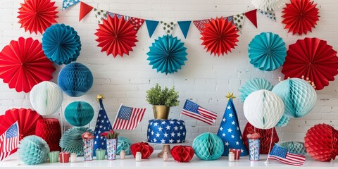 Wall Mural - Festive birthday celebration for American Independence Day