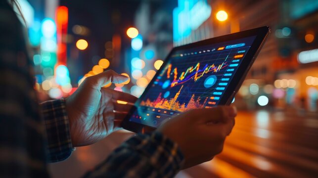 Investor following market news on a tablet.