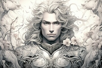 Wall Mural - A fierce and noble warrior, bearing the marks of countless battles and wielding a legendary weapon. - Generative AI