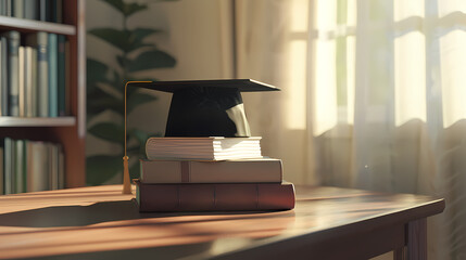 graduation cap and books on the table created with Generative AI 