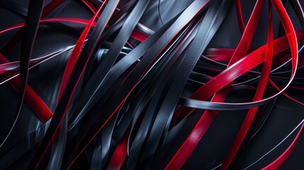 Wall Mural - Abstract red and black ribbons background