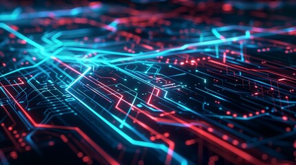 Wall Mural - Digital background, intricate web of interconnected circuits creating a futuristic design