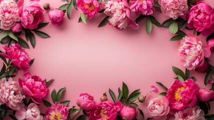 Wall Mural - Generated Image Peonies on a bright smooth pink background Mother’s Day concept