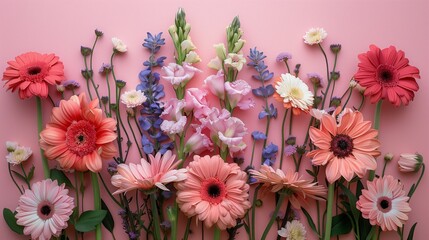 Wall Mural - Generated Image Peonies on a bright smooth pink background Mother’s Day concept