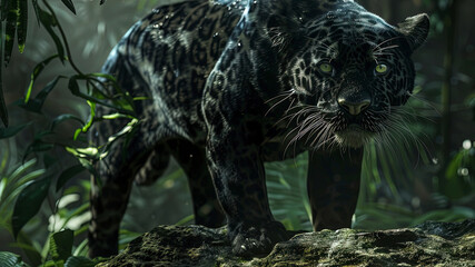 close up of a panther in the jungle, portrait of a panther, wild panther in the forest