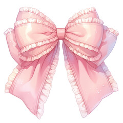 Canvas Print - pink ribbon bow, transparent illustration of a pink bow with lace details, kawaii illustration of a pink bow, hair accessory, cute pink bow for women and girls