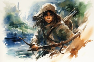 Canvas Print - A skilled and versatile ranger, navigating the wilderness with ease and unleashing deadly arrows. - Generative AI