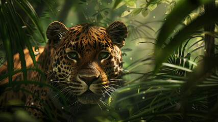 Wall Mural - close up of a panther in the jungle, portrait of a panther, wild panther in the forest