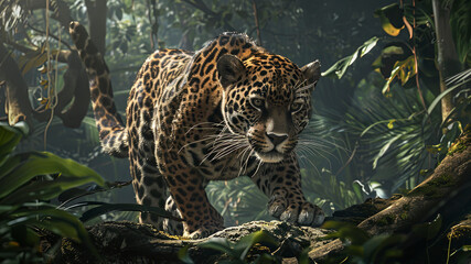 Wall Mural - close up of a panther in the jungle, portrait of a panther, wild panther in the forest